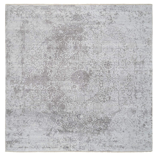 Transitional Wool & Silk Hand Knotted Rug Grey No Border 10.0X10.0 -O065016