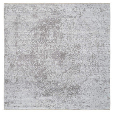 Transitional Wool & Silk Hand Knotted Rug Grey No Border 10.0X10.0 -O065016