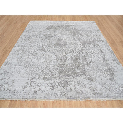 Transitional Wool & Silk Hand Knotted Rug Grey No Border 10.0X10.0 -O065016