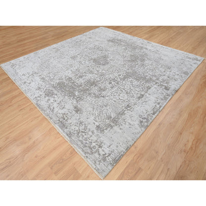 Transitional Wool & Silk Hand Knotted Rug Grey No Border 10.0X10.0 -O065016