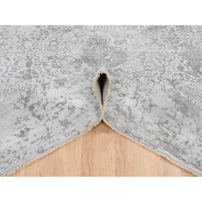 Transitional Wool & Silk Hand Knotted Rug Grey No Border 10.0X10.0 -O065016