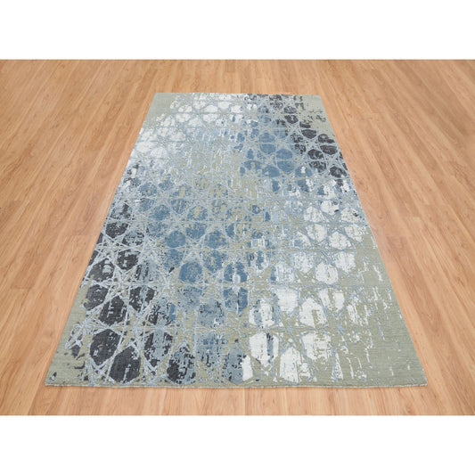 Modern and Contemporary Wool & Silk Hand Knotted Rug Grey No Border 6.1X9.3 -O065017