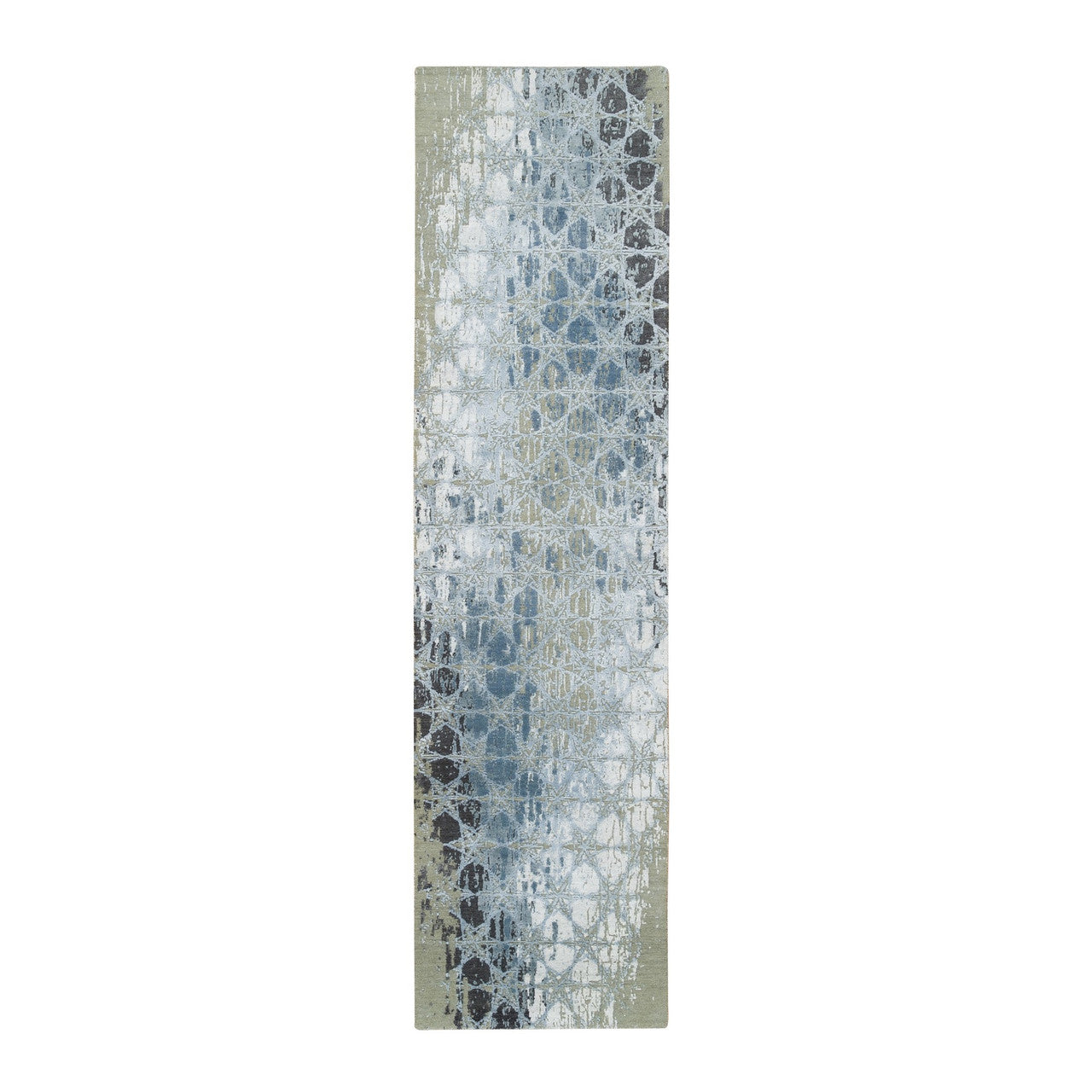 Gray 2'6" x 10'1" Modern and Contemporary Hand knotted Wool/Silk Rug - Sku: O065018