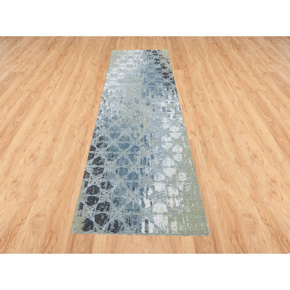 Modern and Contemporary Wool & Silk Hand Knotted Rug Grey No Border 2.6X10.1 -O065018