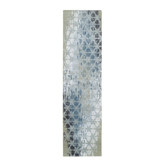 Modern and Contemporary Wool & Silk Hand Knotted Rug Grey No Border 2.6X10.0 -O065019