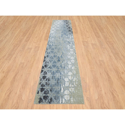 Modern and Contemporary Wool & Silk Hand Knotted Rug Grey No Border 2.7X12.0 -O065020