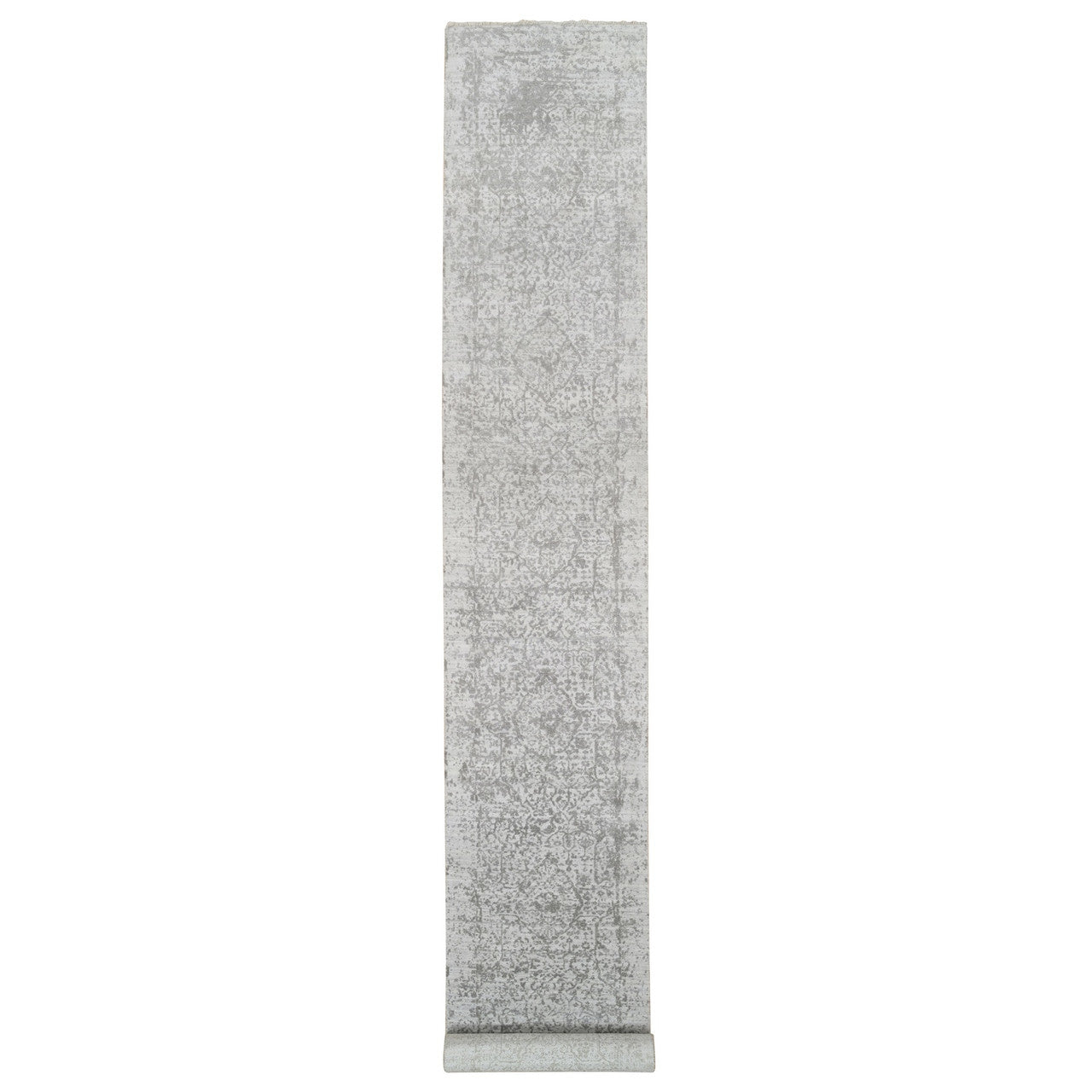 Gray 2'7" x 20'0" Transitional Hand knotted Wool/Silk Rug - Sku: O065021