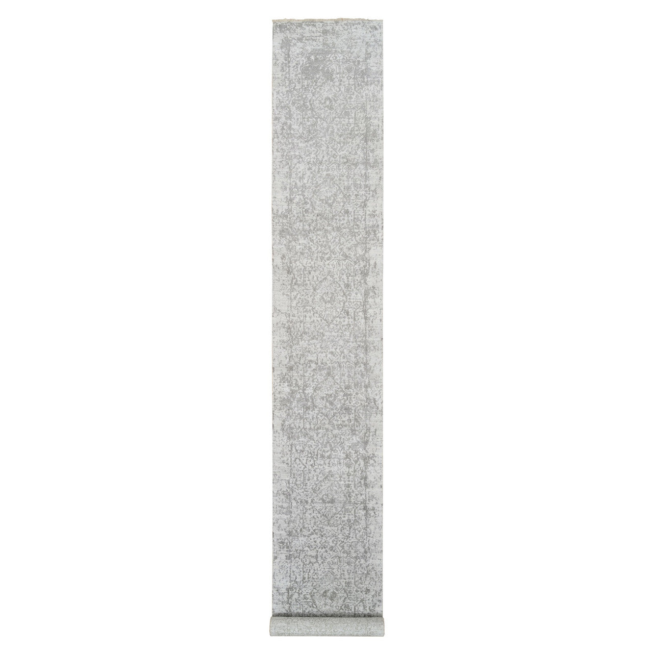Gray 2'7" x 17'7" Transitional Hand knotted Wool/Silk Rug - Sku: O065022