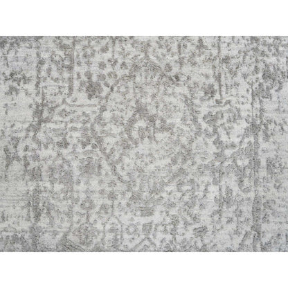 Transitional Wool & Silk Hand Knotted Rug Grey No Border 2.7X17.7 -O065022