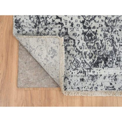 Transitional Wool & Silk Hand Knotted Rug Grey No Border 2.7X23.9 -O065023