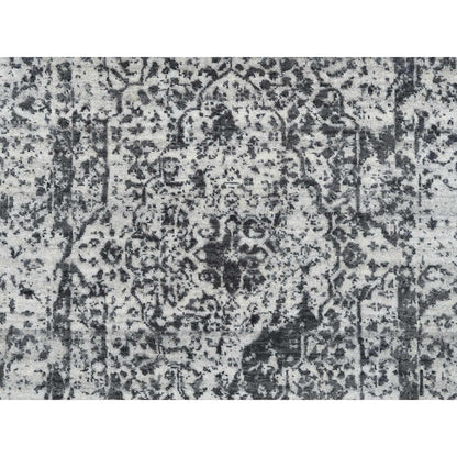 Transitional Wool & Silk Hand Knotted Rug Grey No Border 2.7X23.9 -O065023