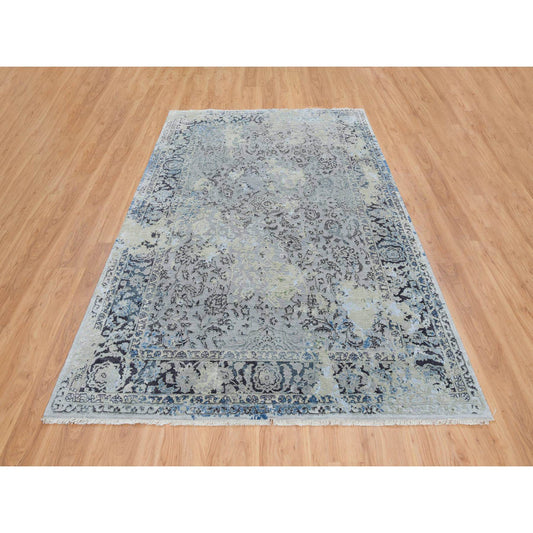 Transitional Wool & Silk Hand Knotted Rug Grey No Border 6.0X9.0 -O065025
