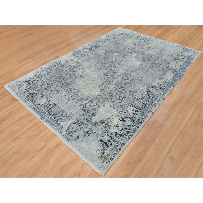 Transitional Wool & Silk Hand Knotted Rug Grey No Border 6.0X9.0 -O065025