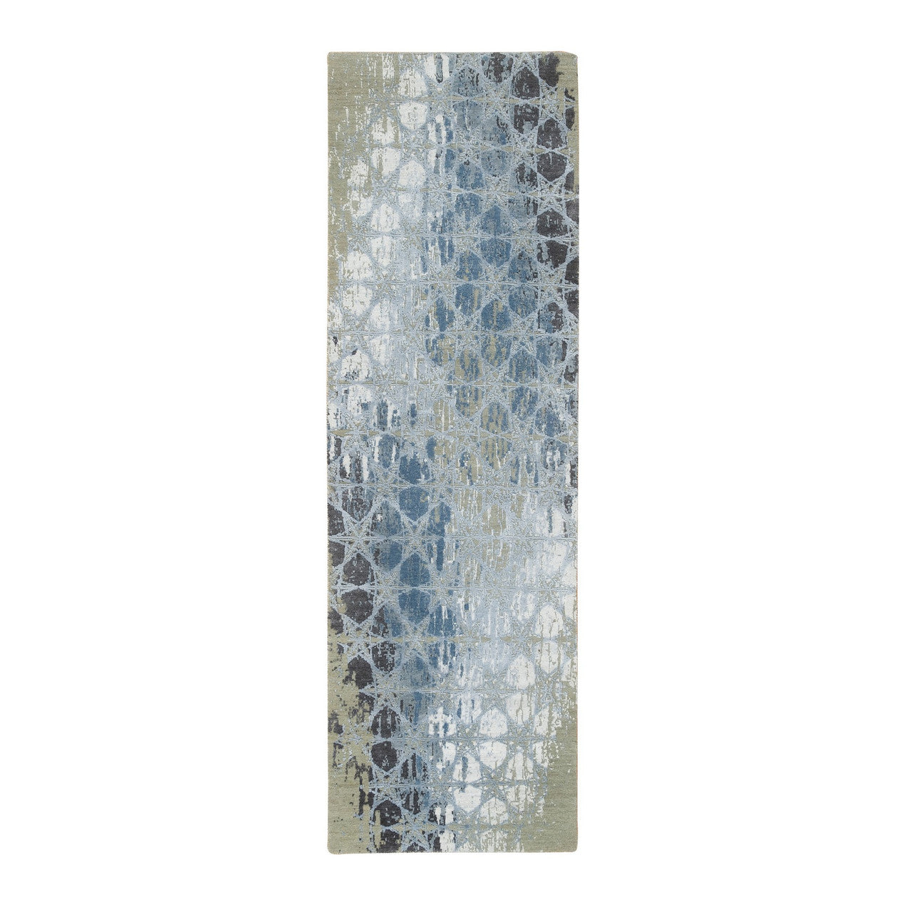 Gray 2'6" x 8'3" Modern and Contemporary Hand knotted Wool/Silk Rug - Sku: O065027