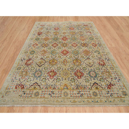 Transitional Wool & Silk Hand Knotted Rug Beige Beige 8.2X10.2 -O065029