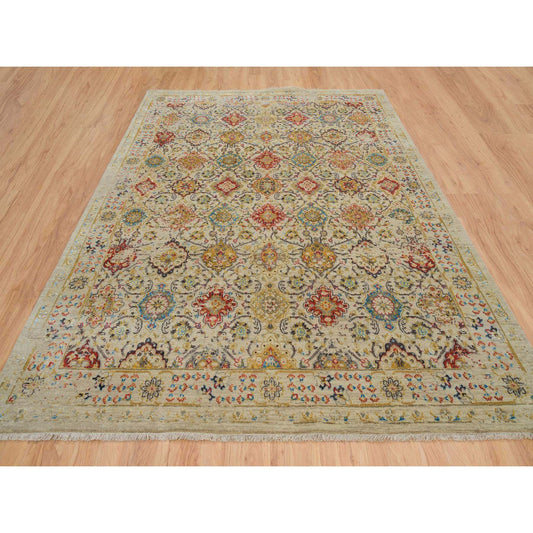 Transitional Wool & Silk Hand Knotted Rug Beige Beige 8.2X10.2 -O065029
