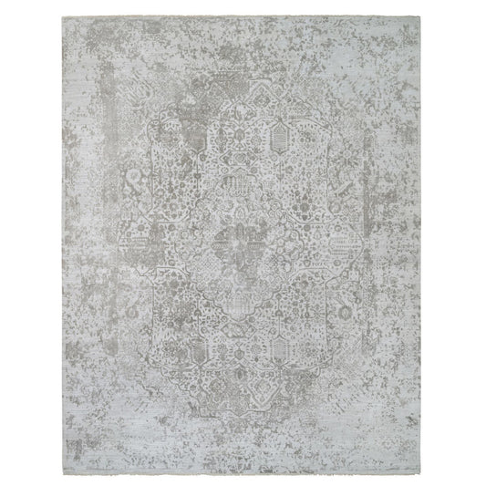 Transitional Wool & Silk Hand Knotted Rug Grey No Border 11.9X15.0 -O065039