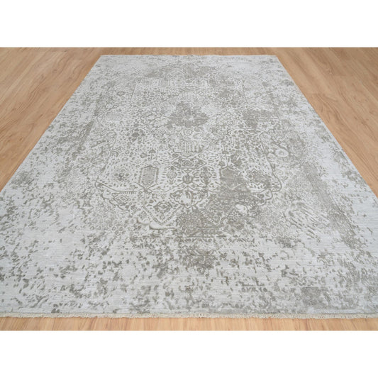 Transitional Wool & Silk Hand Knotted Rug Grey No Border 11.9X15.0 -O065039