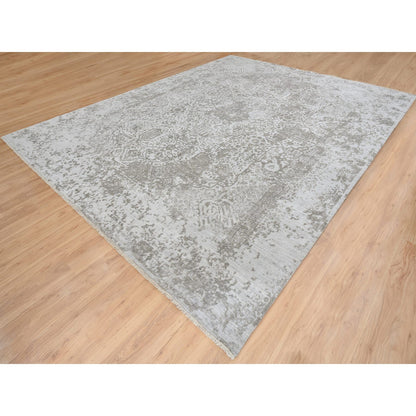 Transitional Wool & Silk Hand Knotted Rug Grey No Border 11.9X15.0 -O065039