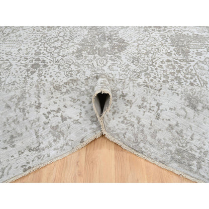 Transitional Wool & Silk Hand Knotted Rug Grey No Border 11.9X15.0 -O065039