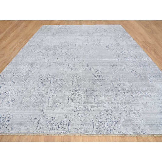 Transitional Wool & Silk Hand Knotted Rug Ivory No Border 11.9X15.0 -O065042