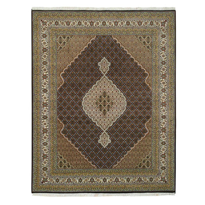 Fine Oriental Wool Hand Knotted Rug Black Ivory 8.0X10.0 -O065049