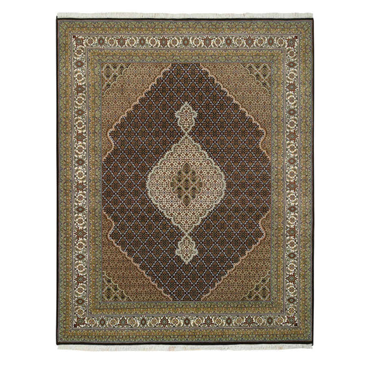 Fine Oriental Wool Hand Knotted Rug Black Ivory 8.0X10.0 -O065049