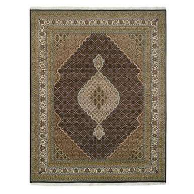 Fine Oriental Wool Hand Knotted Rug Black Ivory 8.0X10.0 -O065049