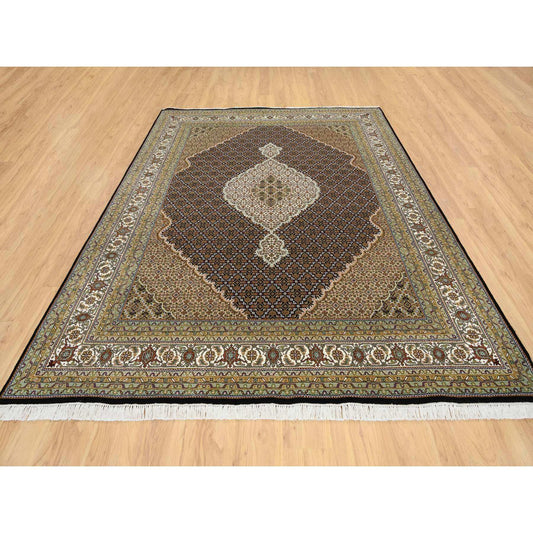 Fine Oriental Wool Hand Knotted Rug Black Ivory 8.0X10.0 -O065049