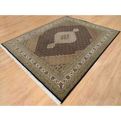 Fine Oriental Wool Hand Knotted Rug Black Ivory 8.0X10.0 -O065049