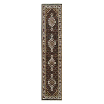 Fine Oriental Wool Hand Knotted Rug Black Ivory 2.8X12.4 -O065058
