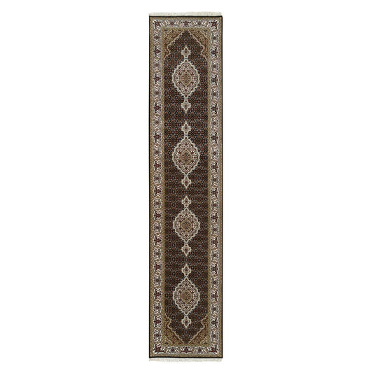Fine Oriental Wool Hand Knotted Rug Black Ivory 2.8X12.4 -O065058
