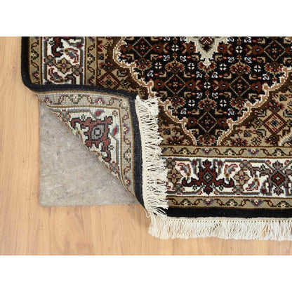 Fine Oriental Wool Hand Knotted Rug Black Ivory 2.8X12.4 -O065058