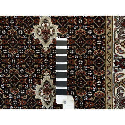 Fine Oriental Wool Hand Knotted Rug Black Ivory 2.8X12.4 -O065058