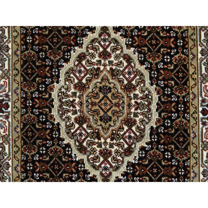 Fine Oriental Wool Hand Knotted Rug Black Ivory 2.8X12.4 -O065058
