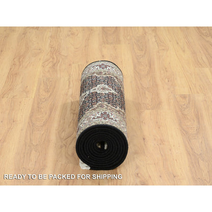 Fine Oriental Wool Hand Knotted Rug Black Ivory 2.8X12.4 -O065058