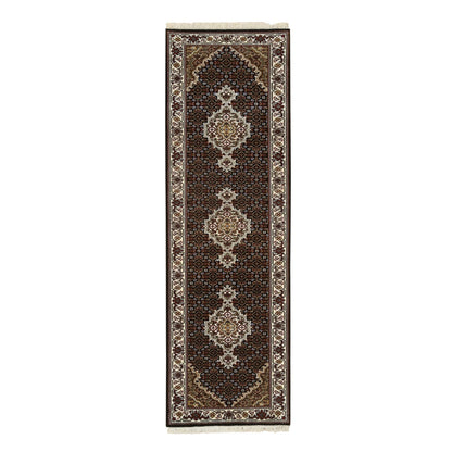 Fine Oriental Wool Hand Knotted Rug Black Ivory 2.0X8.1 -O065067