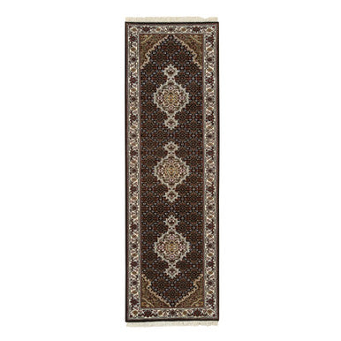 Fine Oriental Wool Hand Knotted Rug Black Ivory 2.0X8.1 -O065067