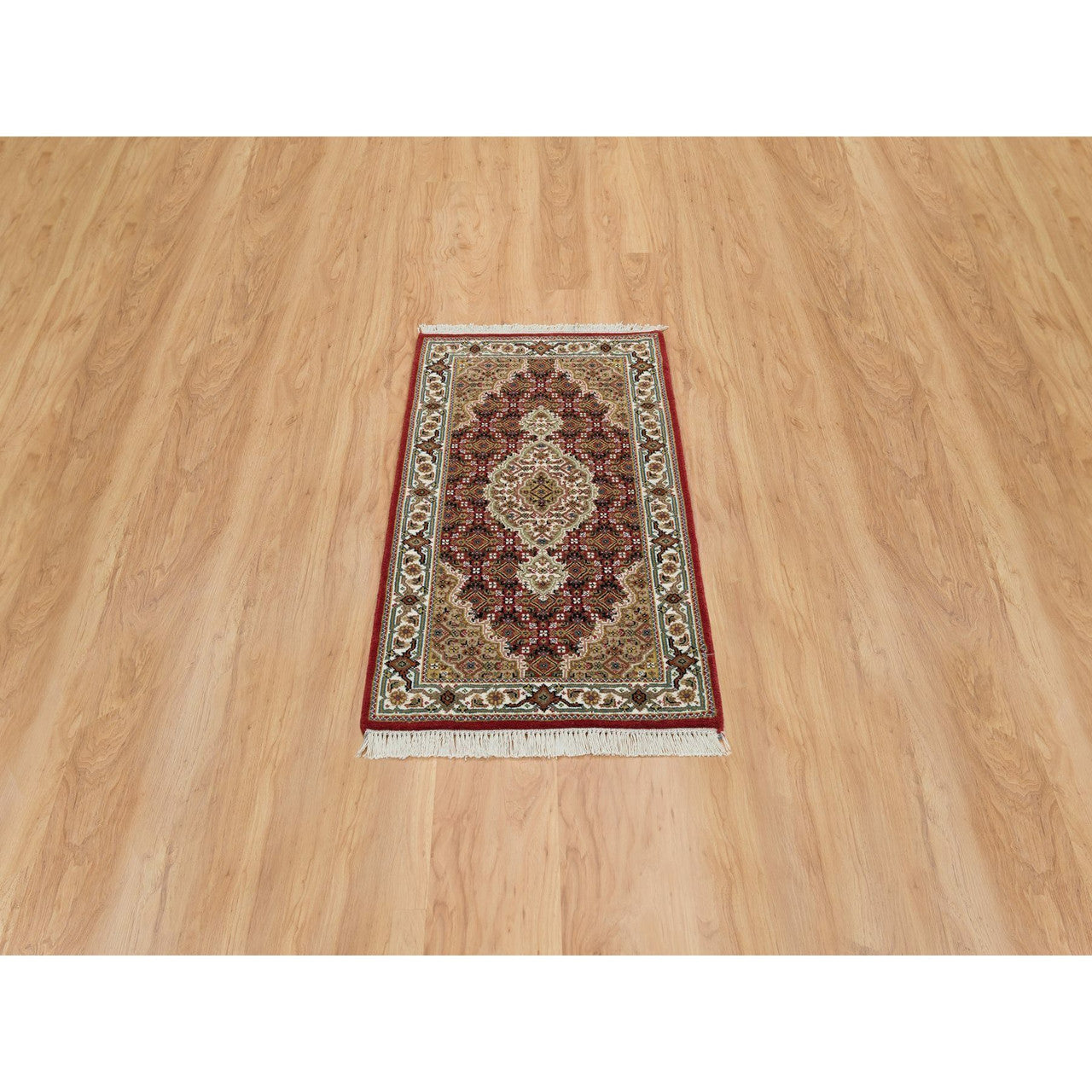 Fine Oriental Wool Hand Knotted Rug Red Ivory 2.0X4.2 -O065083