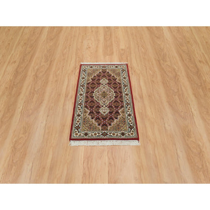 Fine Oriental Wool Hand Knotted Rug Red Ivory 2.0X4.2 -O065083
