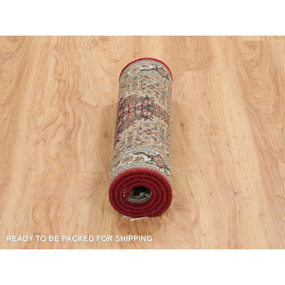 Fine Oriental Wool Hand Knotted Rug Red Ivory 2.0X4.2 -O065083