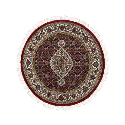 Fine Oriental Wool Hand Knotted Rug Red Ivory 3.4X3.4 -O065093