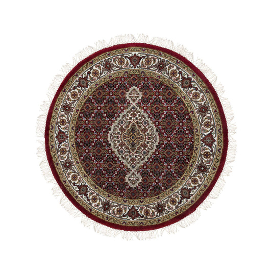 Fine Oriental Wool Hand Knotted Rug Red Ivory 3.4X3.4 -O065093