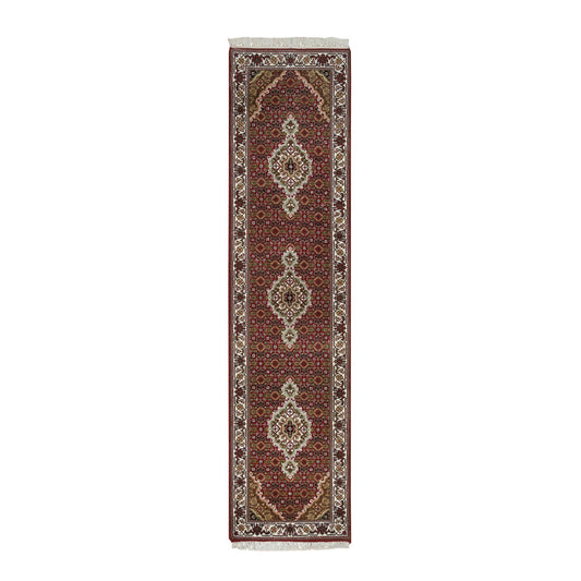 Fine Oriental Wool Hand Knotted Rug Red Ivory 2.0X8.2 -O065096