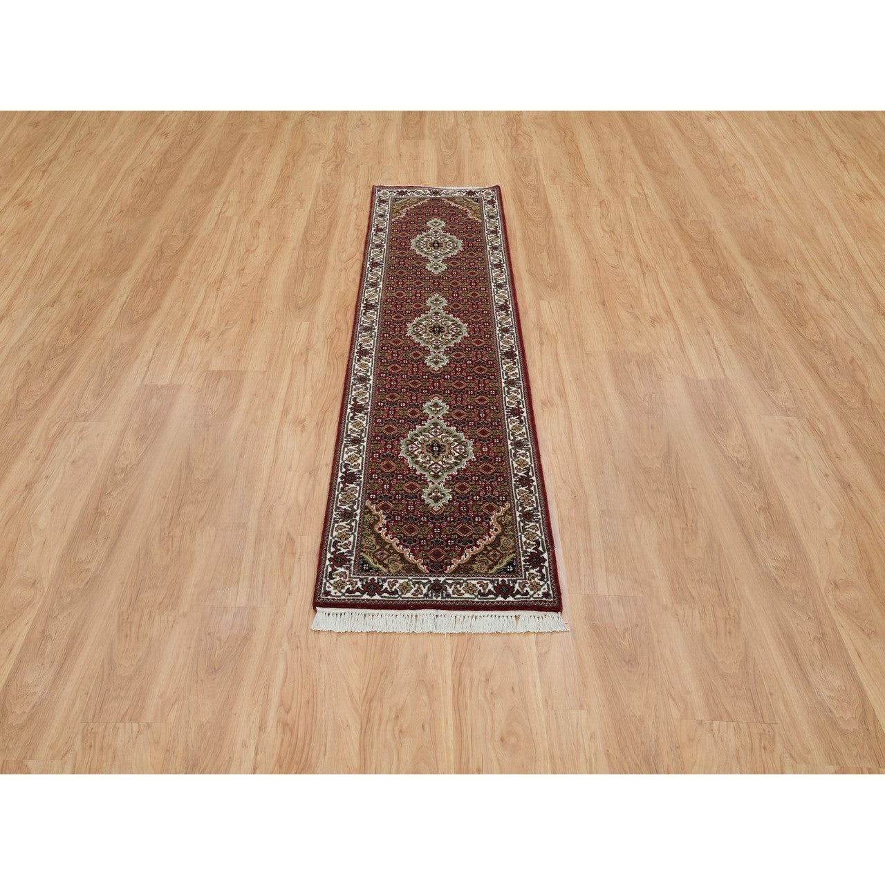 Fine Oriental Wool Hand Knotted Rug Red Ivory 2.0X8.2 -O065096