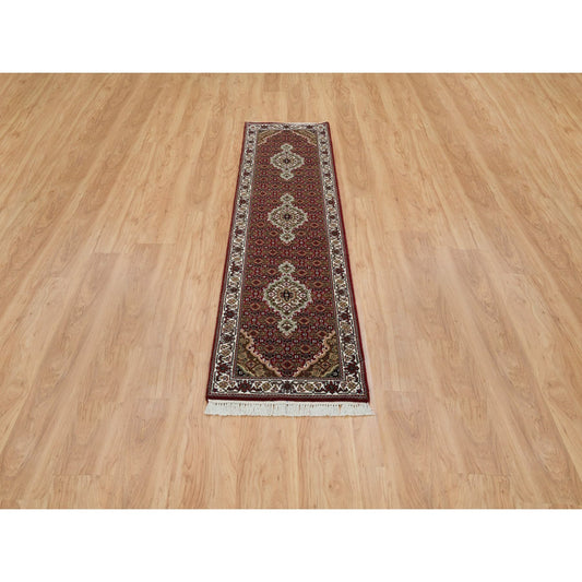 Fine Oriental Wool Hand Knotted Rug Red Ivory 2.0X8.2 -O065096