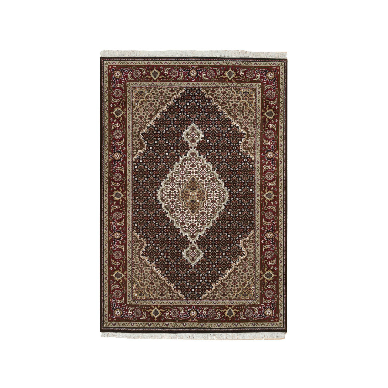 Fine Oriental Wool Hand Knotted Rug Black Red 4.0X6.1 -O065099