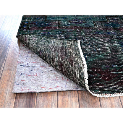 Overdyed & Vintage Wool Hand Knotted Rug Green 2.8x9.6 -O0650