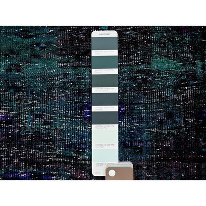 Overdyed & Vintage Wool Hand Knotted Rug Green 2.8x9.6 -O0650