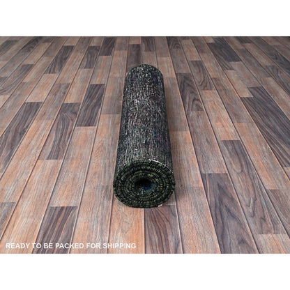 Overdyed & Vintage Wool Hand Knotted Rug Green 2.8x9.6 -O0650
